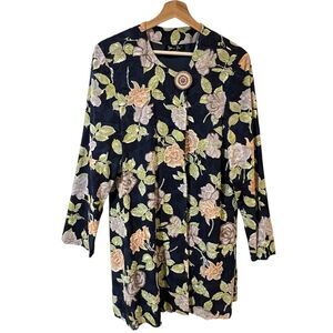 Vintage 80s Diane Freis Floral Beaded Jacket Sz L Navy Romantic Bloomcore Mature